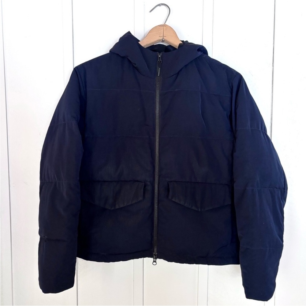 Everlane ReNew Women's Navy Hooded Short Puffer Coat Jacket Size Small - Picture 6 of 11